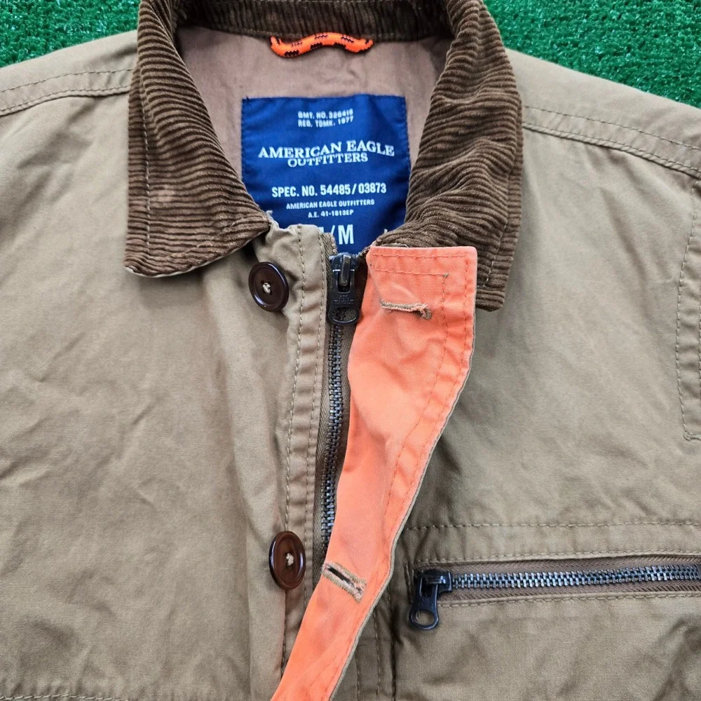 American Eagle Jacket Mens Medium Barn Coat Full Zip Utility Corduroy Collar Y2K